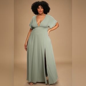 Lulus - Promise Of Love Sage Brush Flutter Sleeve Maxi Dress